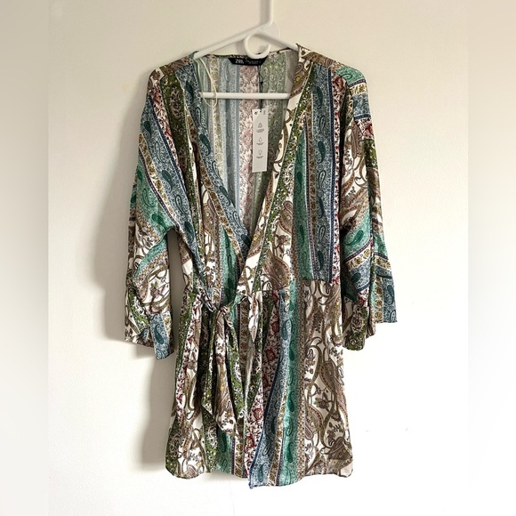 Zara multicolored blue crossover playsuit  size medium - Picture 4 of 7